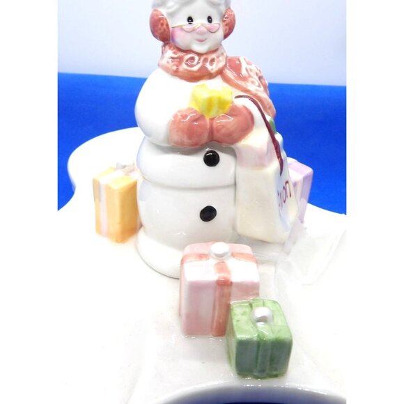 vtg. Avon Christmas Snow Lady Ceramic 3 Part Candy Nut Dish 2nd. Series New - Picture 4 of 5